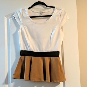 XXI White/Black/Brown Peplum Top